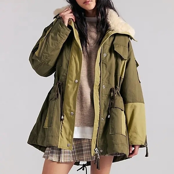Free People Khaki Fur-Trimmed Utility Jacket - Picture 6 of 8